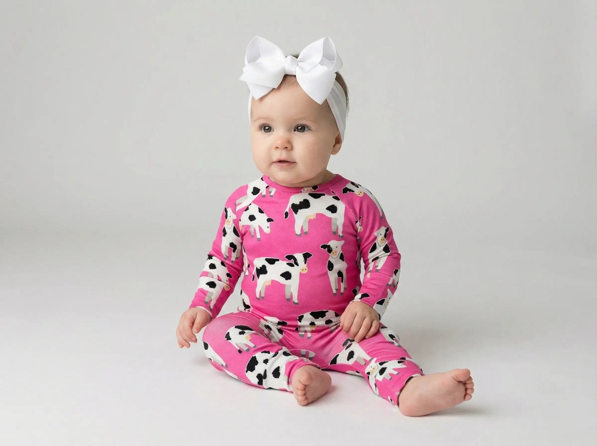 Pink Baby Cow Printed Long Sleeve Infant Zip - Up Onesie - TruBlu Trends