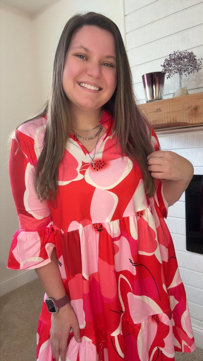 Pink Floral Printed 3/4 Sleeve Women's Dress - TruBlu Trends