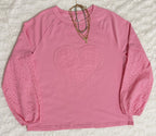 Pink Paisley Broderie Valentine Heart Pattern Long Sleeve - TruBlu Trends