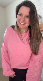 Pink Paisley Broderie Valentine Heart Pattern Long Sleeve - TruBlu Trends