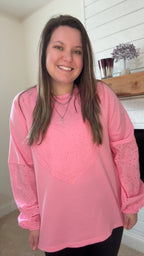Pink Paisley Broderie Valentine Heart Pattern Long Sleeve - TruBlu Trends