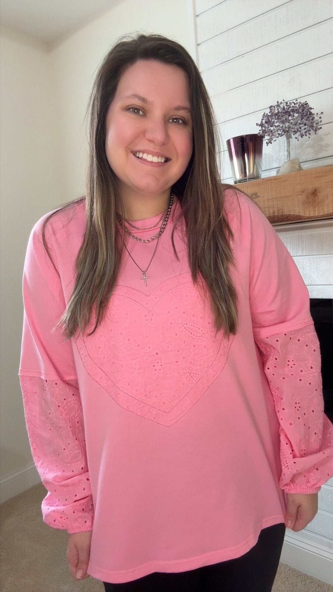 Pink Paisley Broderie Valentine Heart Pattern Long Sleeve - TruBlu Trends