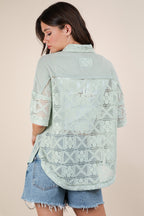 PREORDER: Crocheted Spring Button Up Collard Shirt - TruBlu Trends