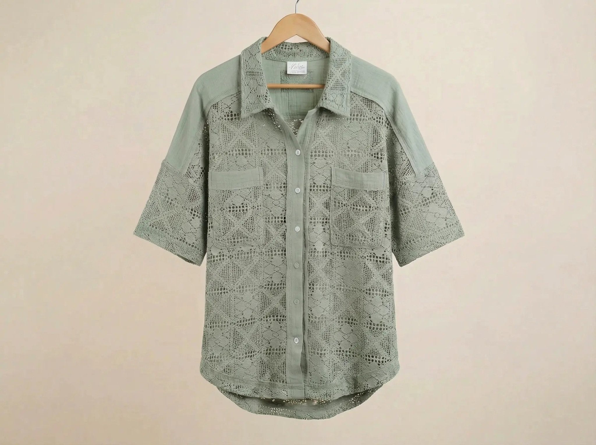 PREORDER: Crocheted Spring Button Up Collard Shirt - TruBlu Trends
