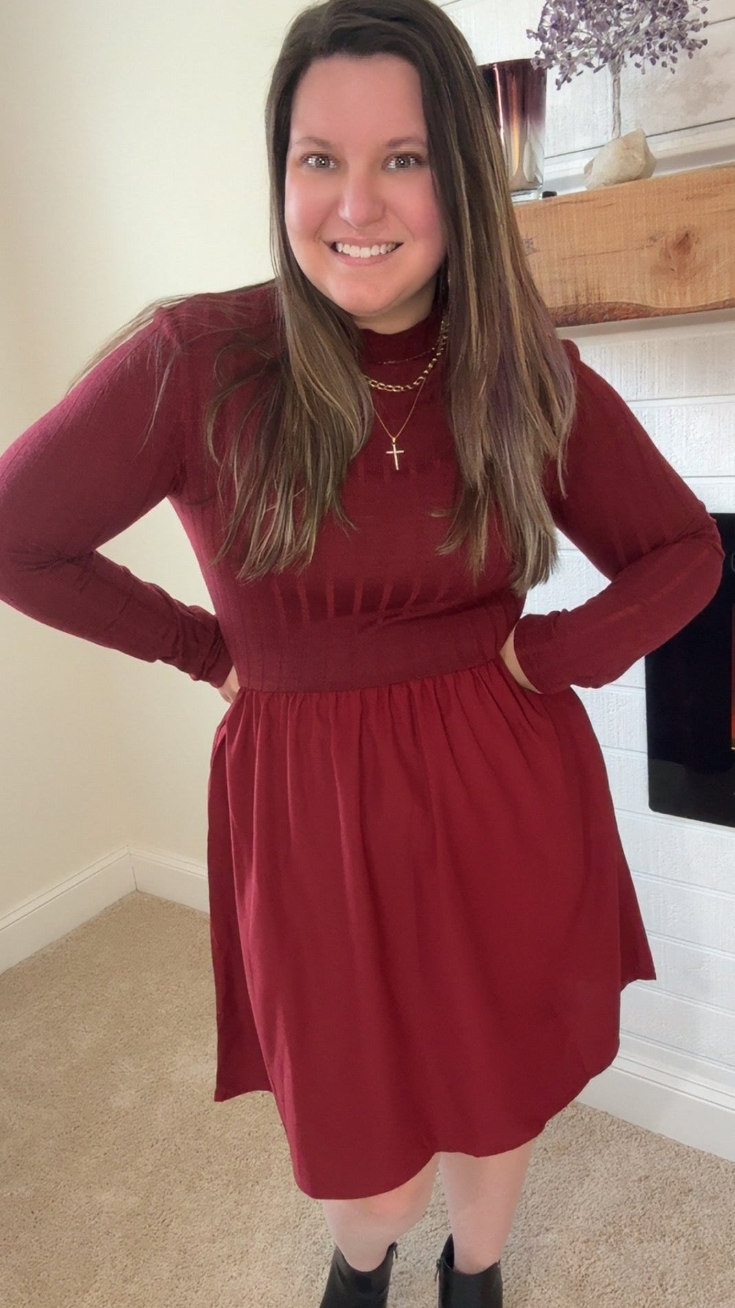 Red Dahlia Ribbed Knit Long Sleeve Mini Dress with Pockets - TruBlu Trends