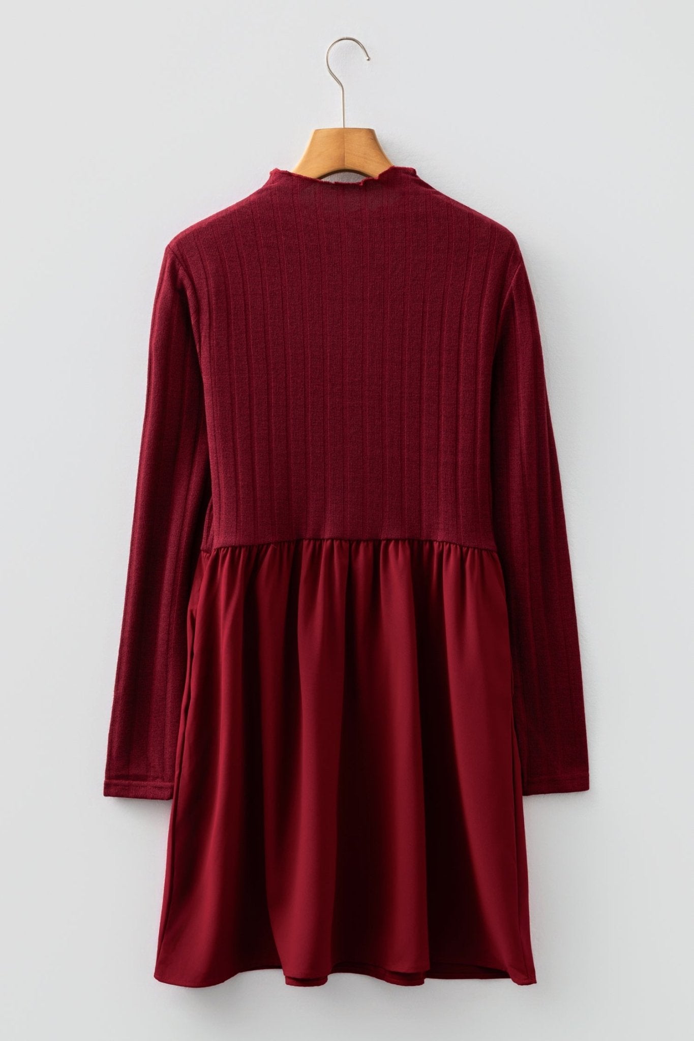 Red Dahlia Ribbed Knit Long Sleeve Mini Dress with Pockets - TruBlu Trends