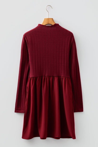 Red Dahlia Ribbed Knit Long Sleeve Mini Dress with Pockets - TruBlu Trends