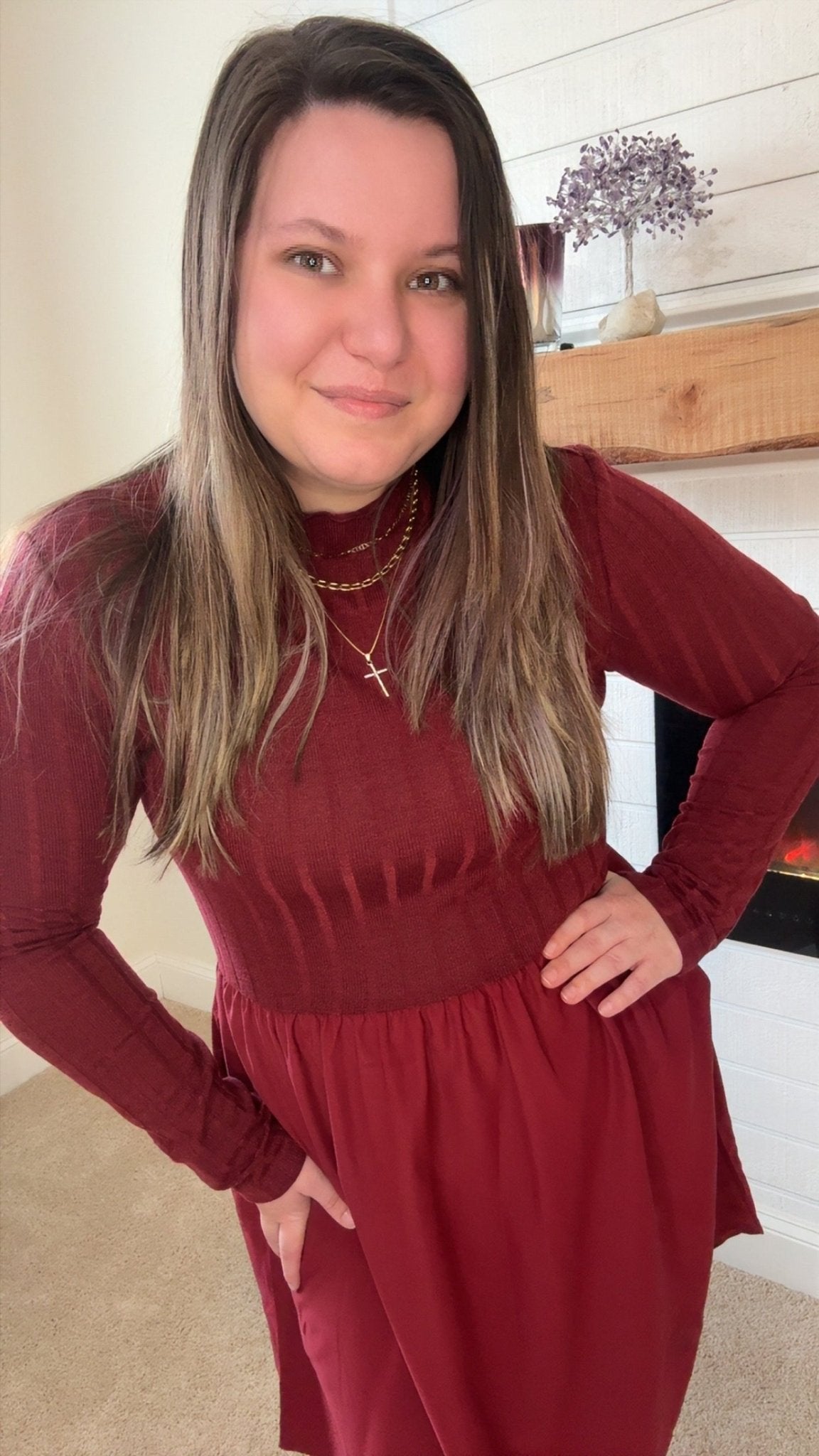 Red Dahlia Ribbed Knit Long Sleeve Mini Dress with Pockets - TruBlu Trends