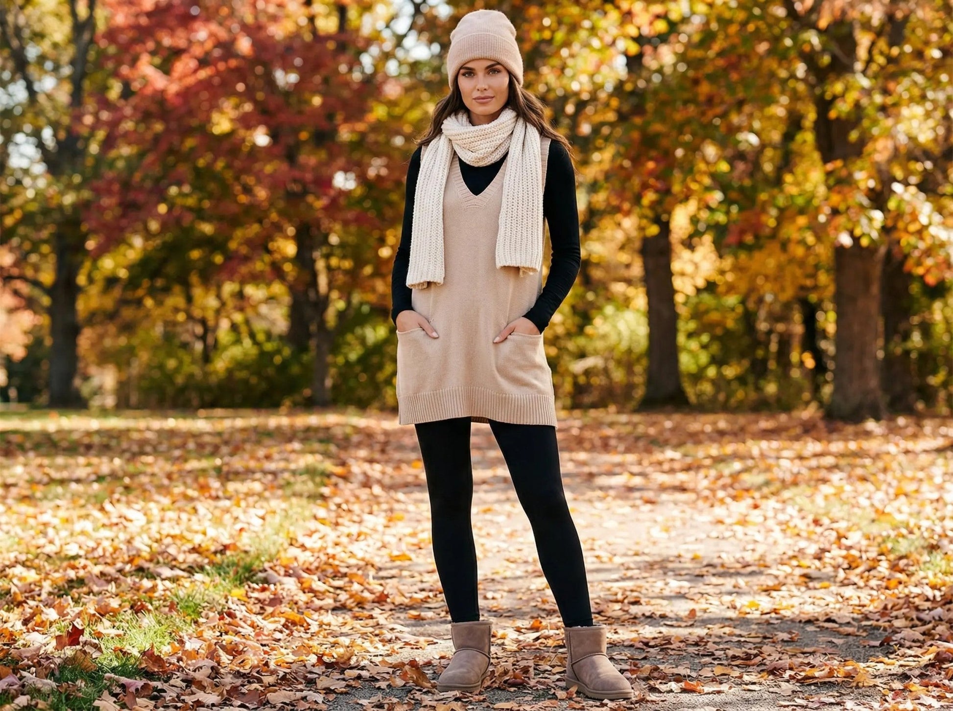Ribbed Deep V Neckline Front Pocketed Loose Tunic Sweater Vest - TruBlu Trends