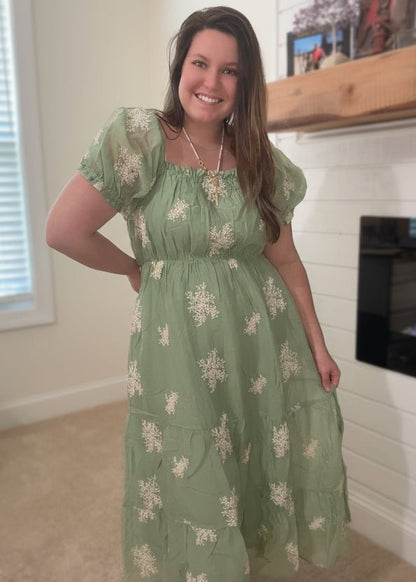 Sage Green Floral Maxi Dress - TruBlu Trends